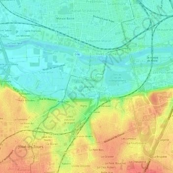 Mapa topográfico Les Granges, altitude, relevo