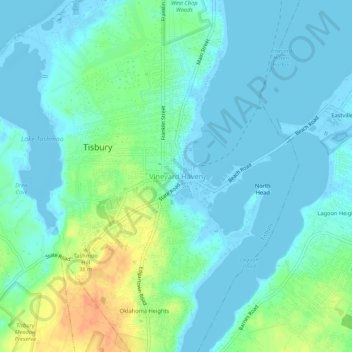 Mapa topográfico Vineyard Haven, altitude, relevo