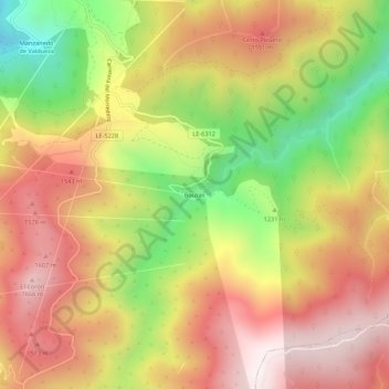 Mapa topográfico Bouzas, altitude, relevo
