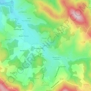 Mapa topográfico Cornillon, altitude, relevo