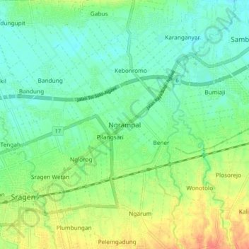 Mapa topográfico Ngrampal, altitude, relevo
