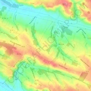 Mapa topográfico Laoureaux, altitude, relevo