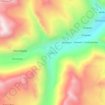 Mapa topográfico Quicho, altitude, relevo