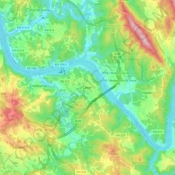 Mapa topográfico Lever, altitude, relevo