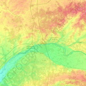 Mapa topográfico Orléans, altitude, relevo