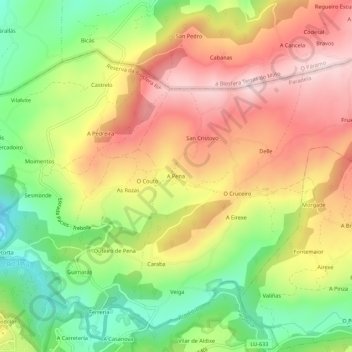 Mapa topográfico A Pena, altitude, relevo