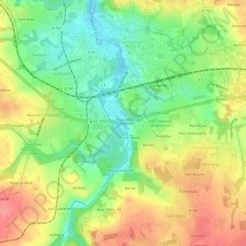 Mapa topográfico Roudedou, altitude, relevo