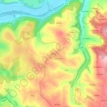 Mapa topográfico Loupiac, altitude, relevo