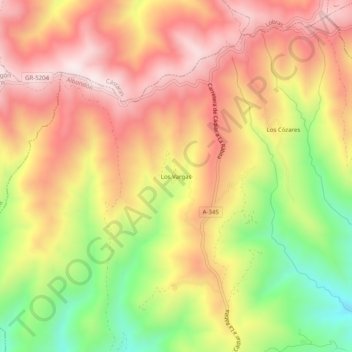 Mapa topográfico Los Vargas, altitude, relevo