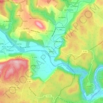 Mapa topográfico Pontier, altitude, relevo