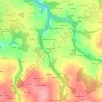 Mapa topográfico Coatelan, altitude, relevo