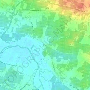 Mapa topográfico Triac, altitude, relevo