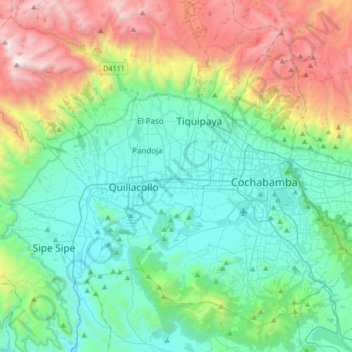 Mapa topográfico Colcapirhua, altitude, relevo