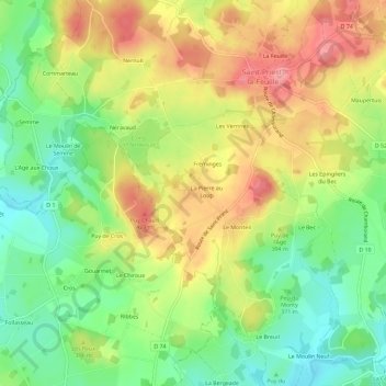 Mapa topográfico Lascoux, altitude, relevo