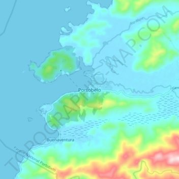 Mapa topográfico Portobelo, altitude, relevo
