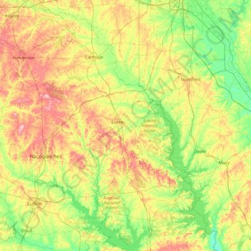 Mapa topográfico Shelby, altitude, relevo