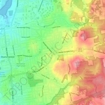 Mapa topográfico Manchester Green, altitude, relevo