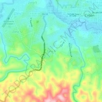 Mapa topográfico Zona 6, altitude, relevo