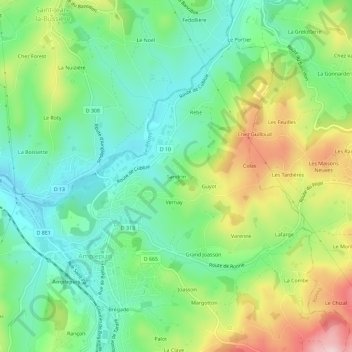 Mapa topográfico Sandrin, altitude, relevo