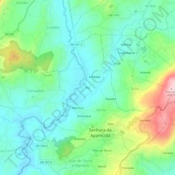 Mapa topográfico Rio, altitude, relevo