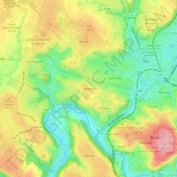Mapa topográfico Calcomier, altitude, relevo
