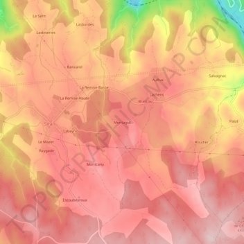 Mapa topográfico Montagut, altitude, relevo