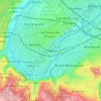 Mapa topográfico Chatou, altitude, relevo