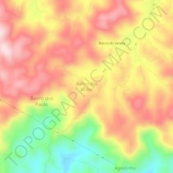 Mapa topográfico Bairro dos Grilos, altitude, relevo