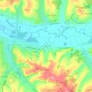 Mapa topográfico Saint-Martial, altitude, relevo