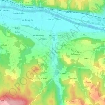 Mapa topográfico Lanquais, altitude, relevo