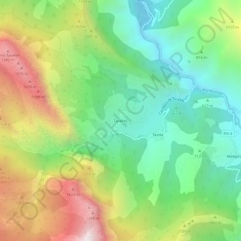 Mapa topográfico Taranes, altitude, relevo