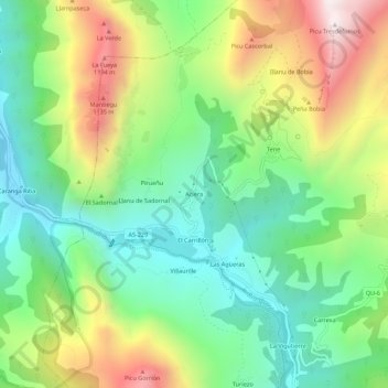 Mapa topográfico Aciera, altitude, relevo