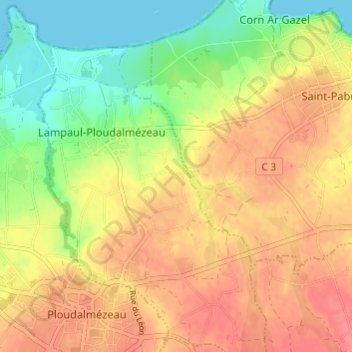 Mapa topográfico Kerleac'h, altitude, relevo