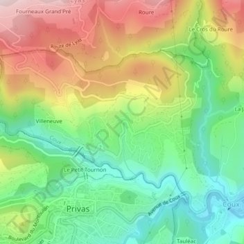 Mapa topográfico Les Chaponnes, altitude, relevo