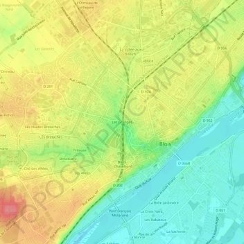 Mapa topográfico Les Granges, altitude, relevo