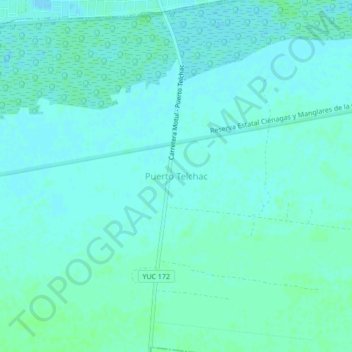 Mapa topográfico Puerto Telchac, altitude, relevo