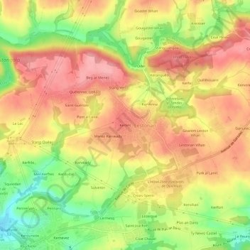 Mapa topográfico Kerliès, altitude, relevo
