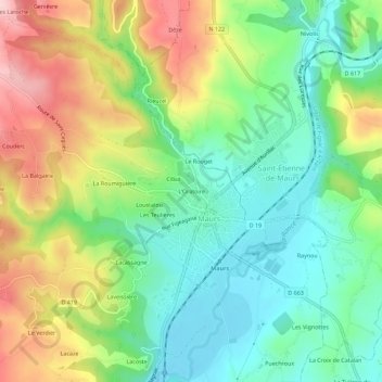 Mapa topográfico L'Oratoire, altitude, relevo