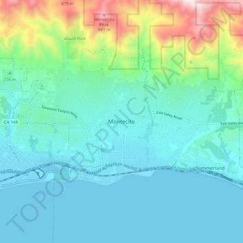 Mapa topográfico Montecito, altitude, relevo