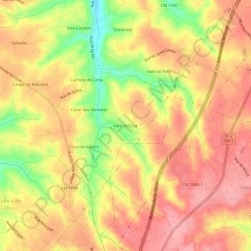 Mapa topográfico Vale da Cruz, altitude, relevo