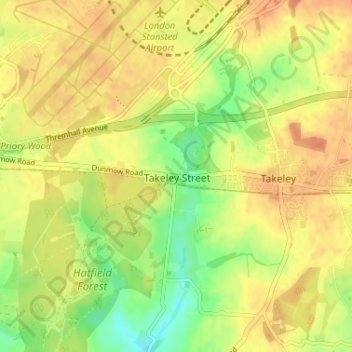 Mapa topográfico Takeley Street, altitude, relevo