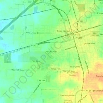 Mapa topográfico Park Addition, altitude, relevo