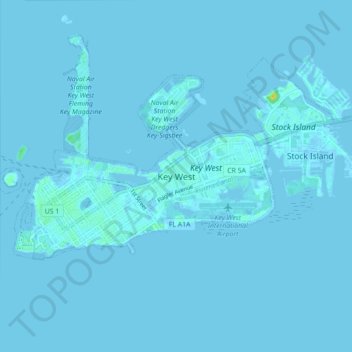 Mapa topográfico Key West, altitude, relevo