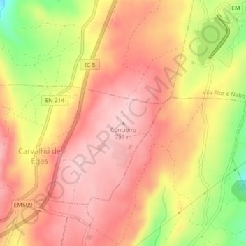 Mapa topográfico Concieiro, altitude, relevo