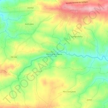 Mapa topográfico Pracana da Ribeira, altitude, relevo