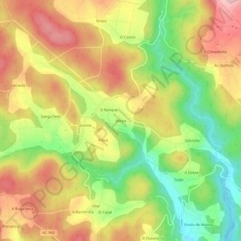 Mapa topográfico Mince, altitude, relevo