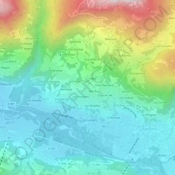 Mapa topográfico Champ Long, altitude, relevo