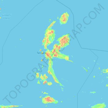 Mapa topográfico North Maluku, altitude, relevo