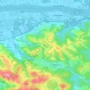 Mapa topográfico Irigoïn, altitude, relevo