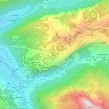 Mapa topográfico Les Maisons de Zore, altitude, relevo